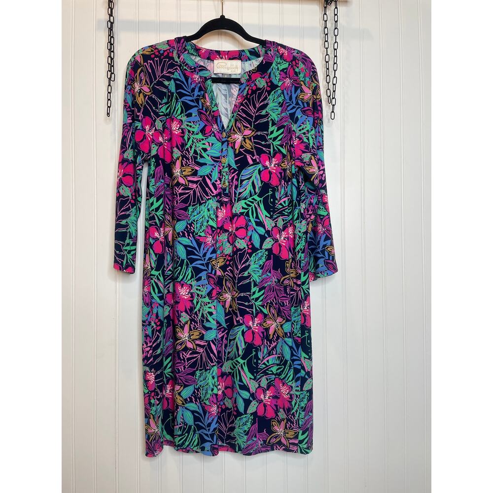NWT PAPPAGALLO Multicolored Floral Print Mini Shift Dress Long Sleeve Size M